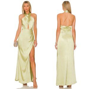 NEW ELLIATT Begonia Maxi Dress in Avocado Light Green Satin Silk Gown XS